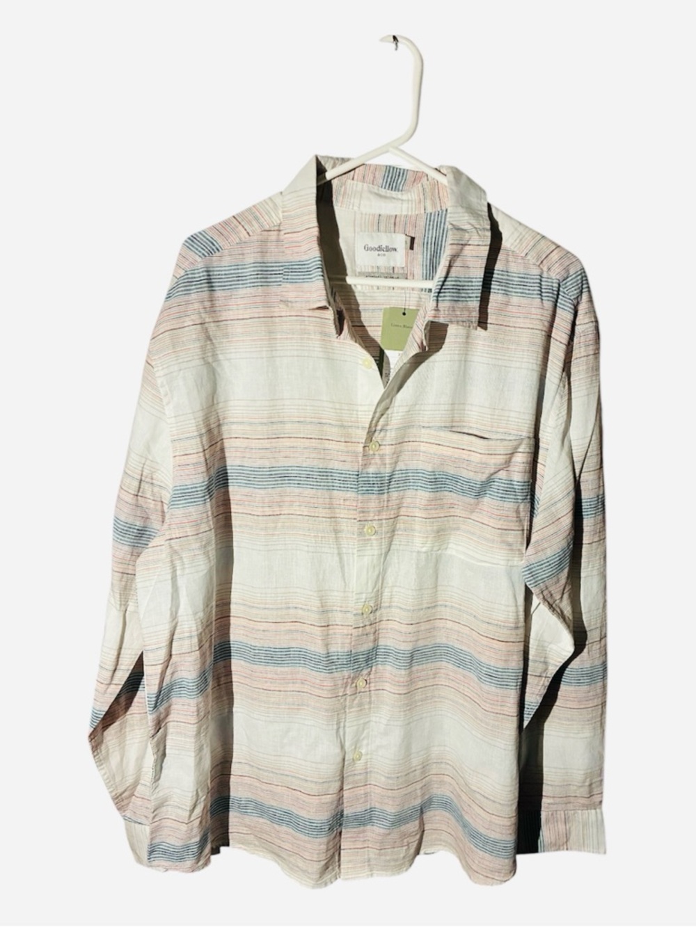 NWT Goodfellow Men Multi  color  Striped Button-Up in White, Blue,  Reddish Tan
